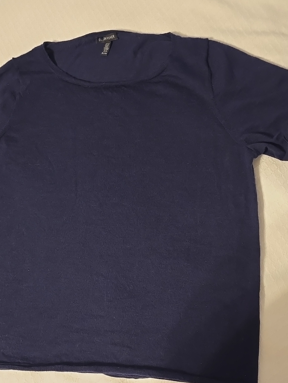 🐑Eileen Fisher 100% Merino Wool Short Sleeve Sweater Top XL Navy Blue